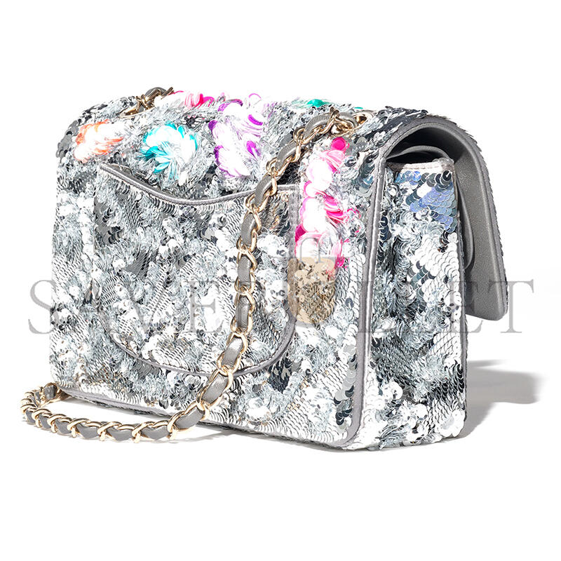 CHANEL MASTER CLASSIC 11.12 HANDBAG EMBROIDERED SATIN, SEQUINS, GLASS PEARLS A01112 (25.5*15.5*6.5cm)